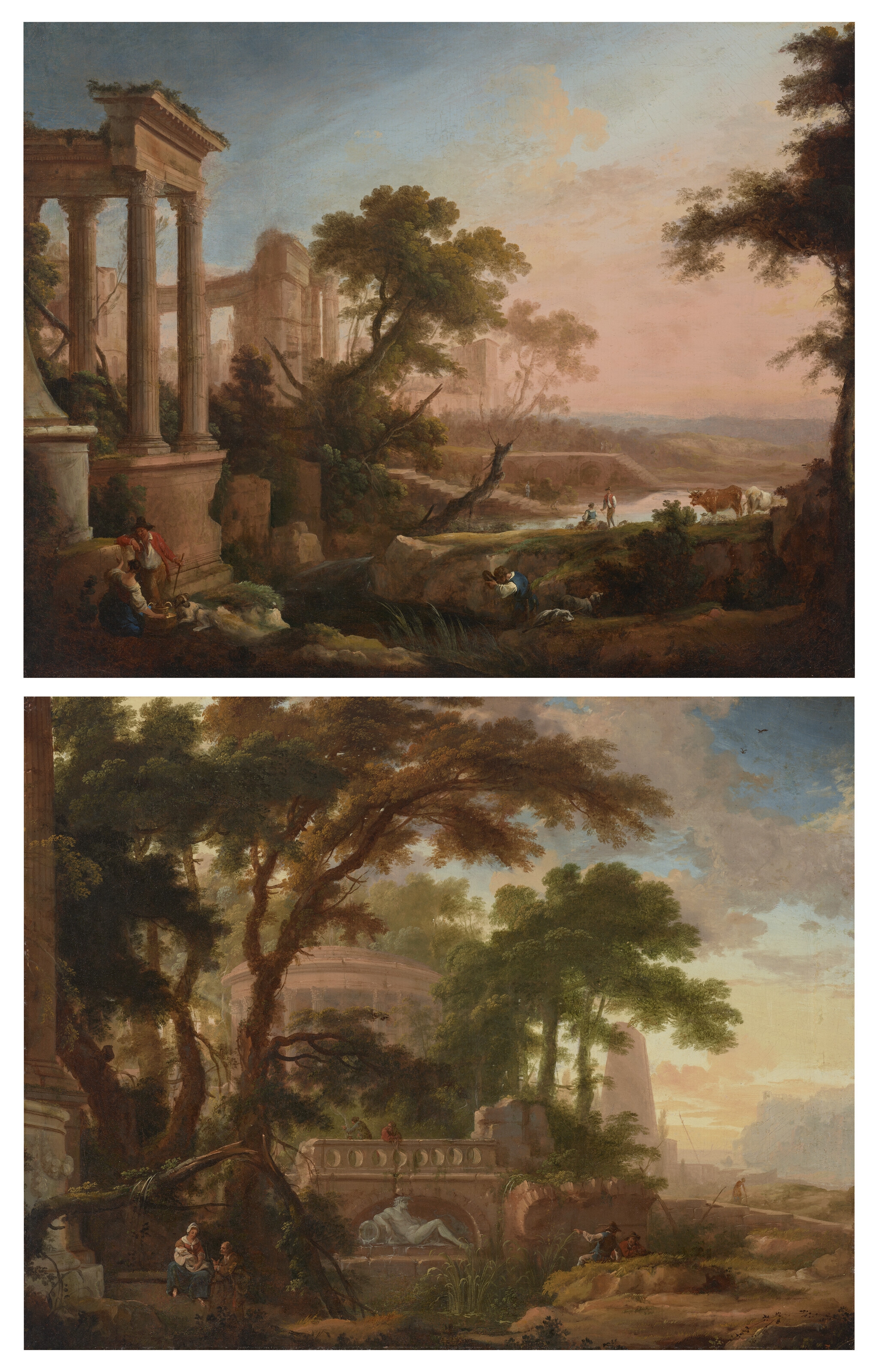 Artwork by Pierre Antoine Patel, A pair of architectural capriccios, the first known as 'L'Agréable rencontre', Made of oil on canvas