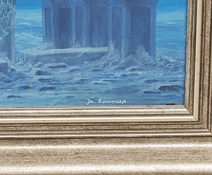 Artwork by Jerzy Kusmierczyk, Portal. Signerad. Olja på pannå, Made of Oil on panel