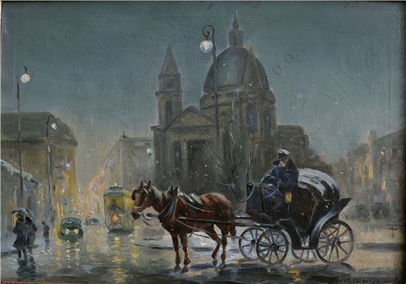 Dorożka na Placu Trzech Krzyży by Z. Wąsowicz, 1933