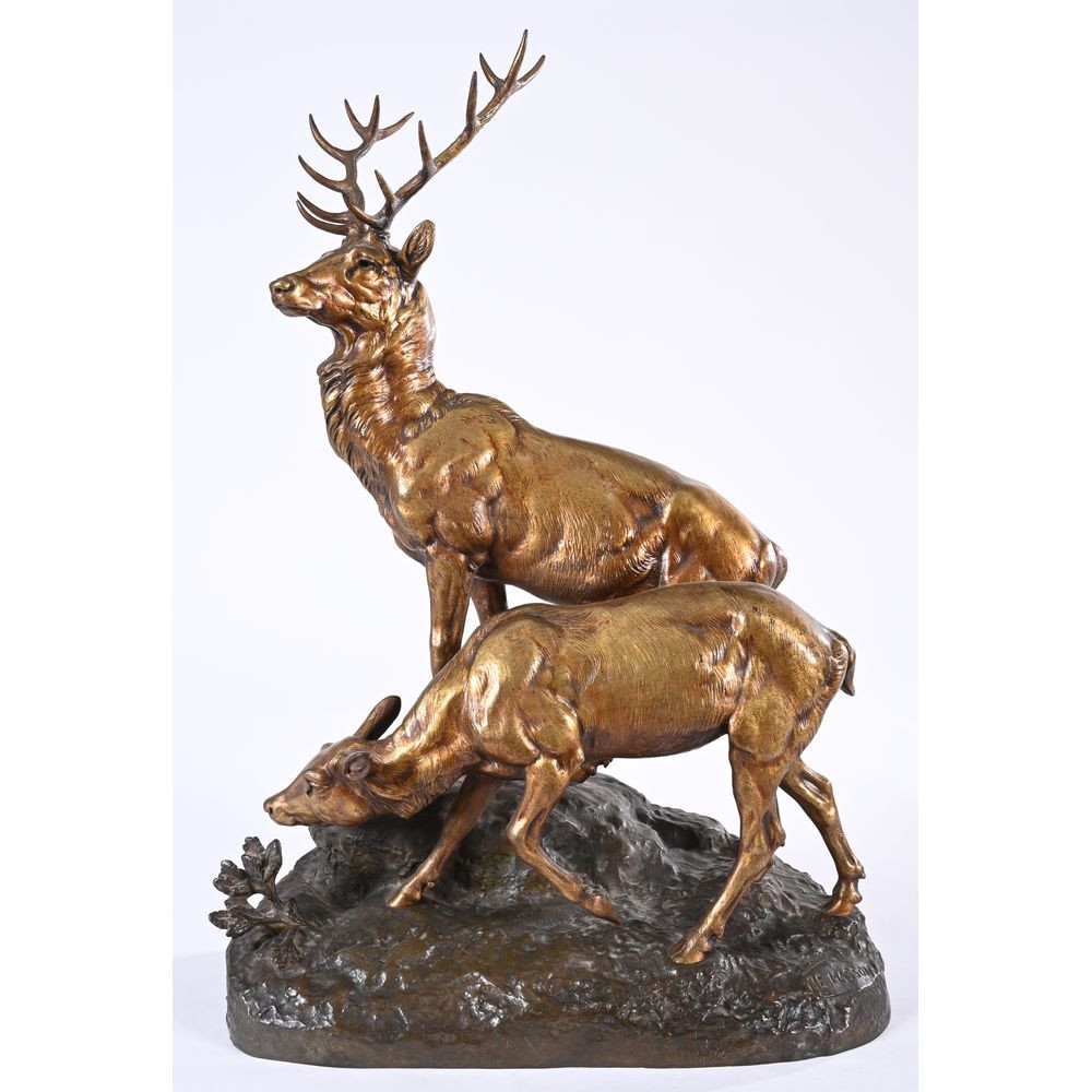 A3 Dessous De Plat Vintage Cerf Et Biche / 24 Cm / Ceramique Et Bois