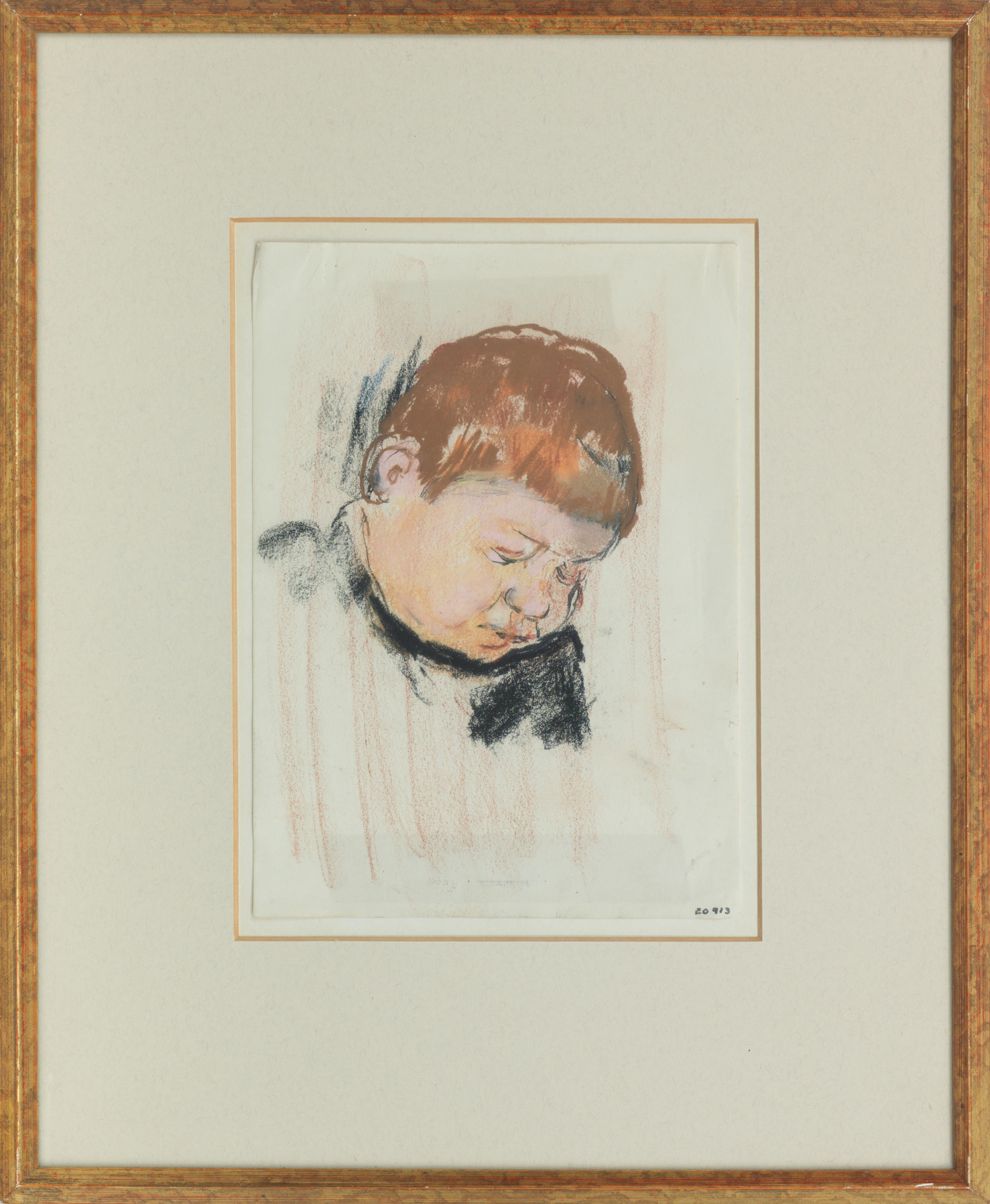 Artwork by Joan Kathleen Hardy Eardley, Head of a boy with red hair, Made of pastel