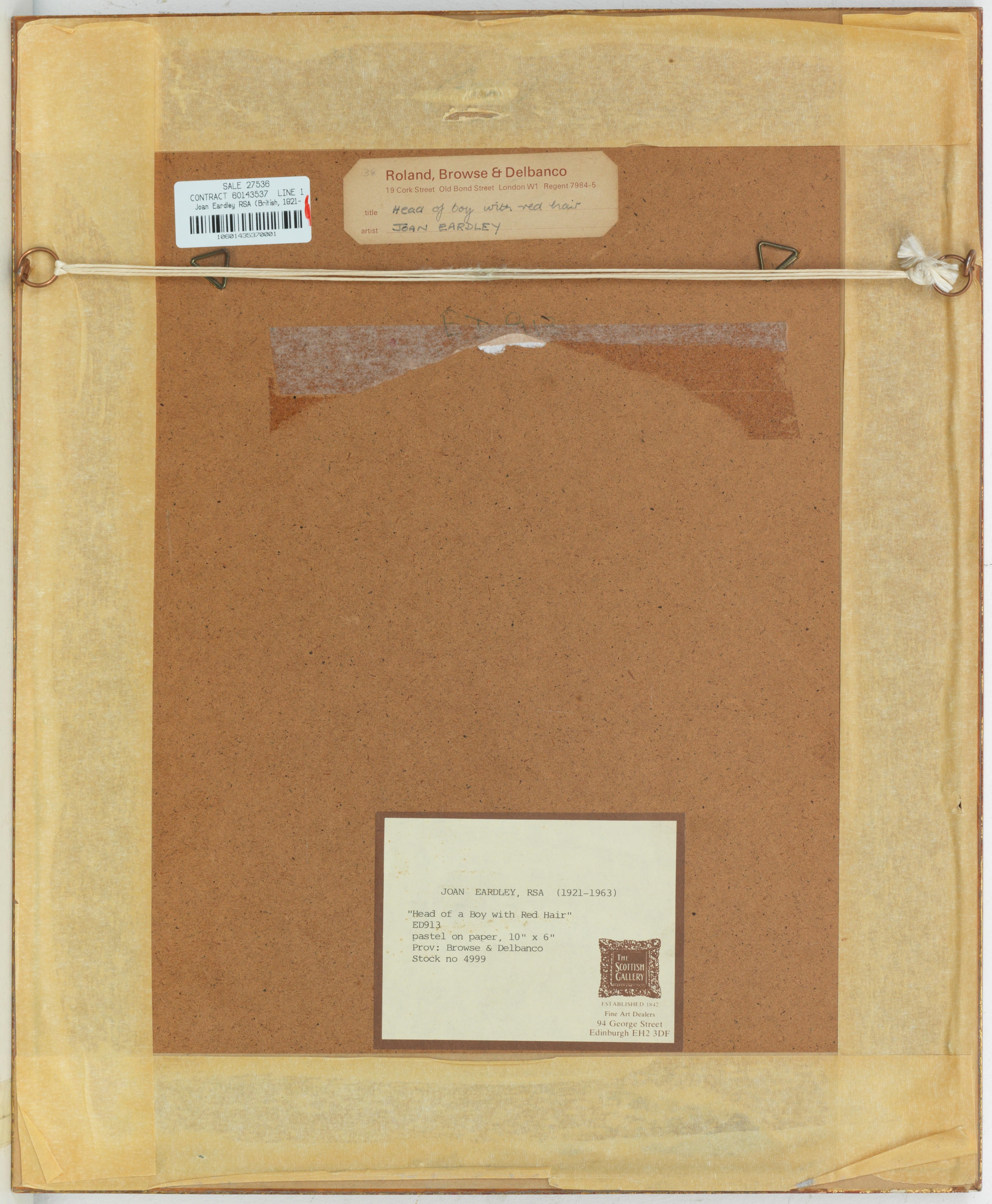 Artwork by Joan Kathleen Hardy Eardley, Head of a boy with red hair, Made of pastel