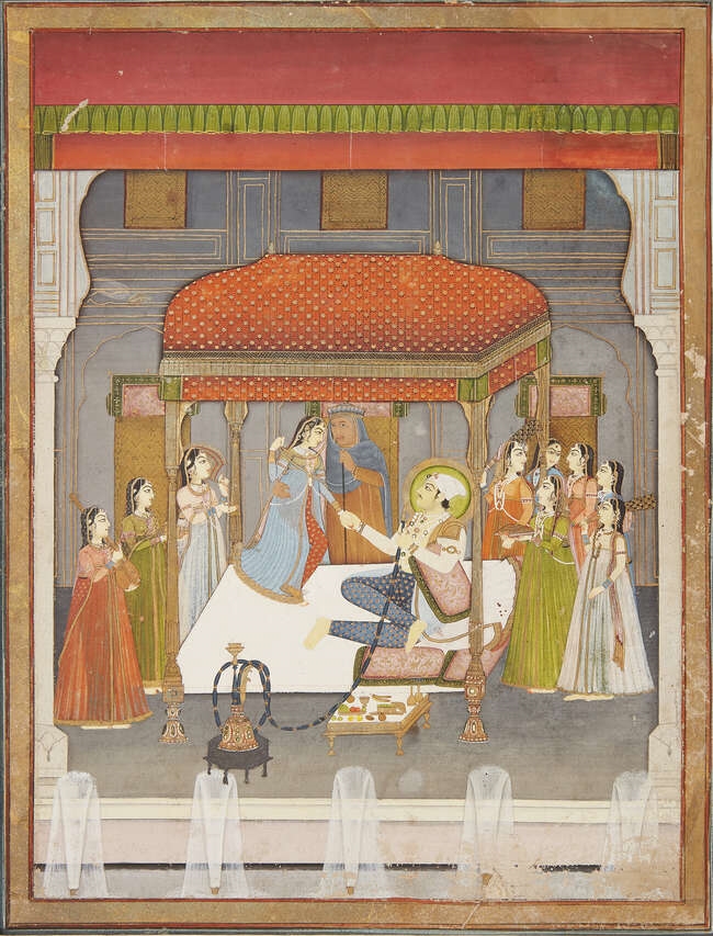 Artwork by Indian School, 18th Century, A young lady dancing for the ruler in his bedchamber, Made of paper