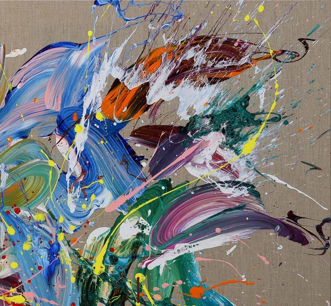 Artwork by Max Milan, Dolphins at Play, Made of Acrylic on linen