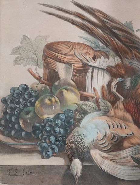 Artwork by François - Frédéric Grobon, Still life  Napoleon III style 53 x 69 cm, Made of Lithography