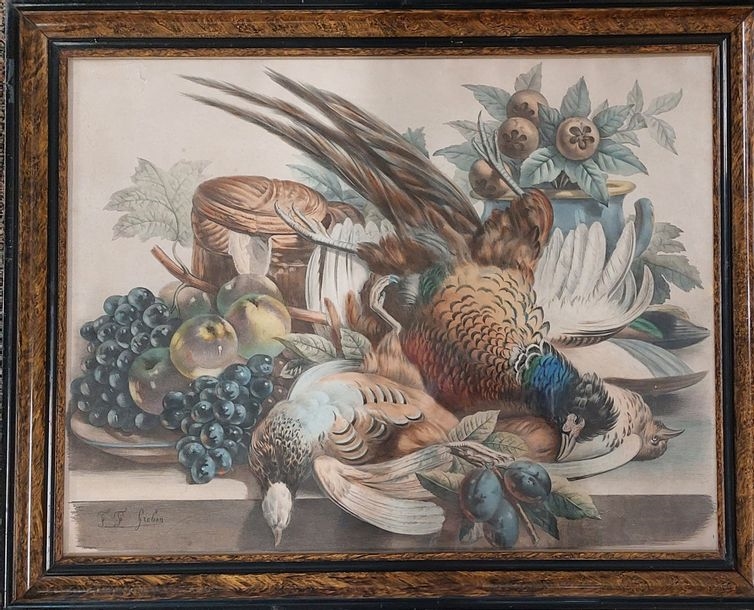 Artwork by François - Frédéric Grobon, Still life  Napoleon III style 53 x 69 cm, Made of Lithography