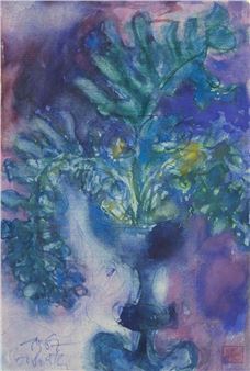 German b.1941 -  Leaves in a Blue Glass - Johan Peter Pernath