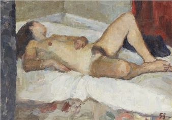 British 1909-1997 -  Reclining nude ;  oil on board - George Sweet