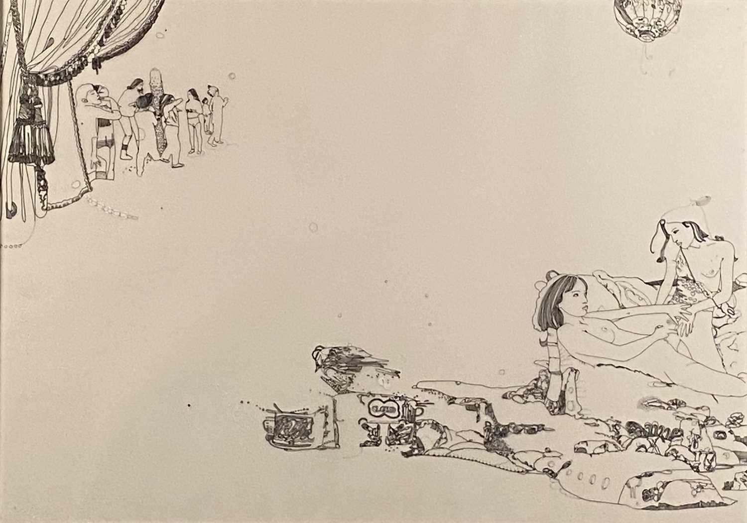 Artwork by Zoë Mendelson, Ps and Qs, Erotic Drawing, Made of pen on draught paper