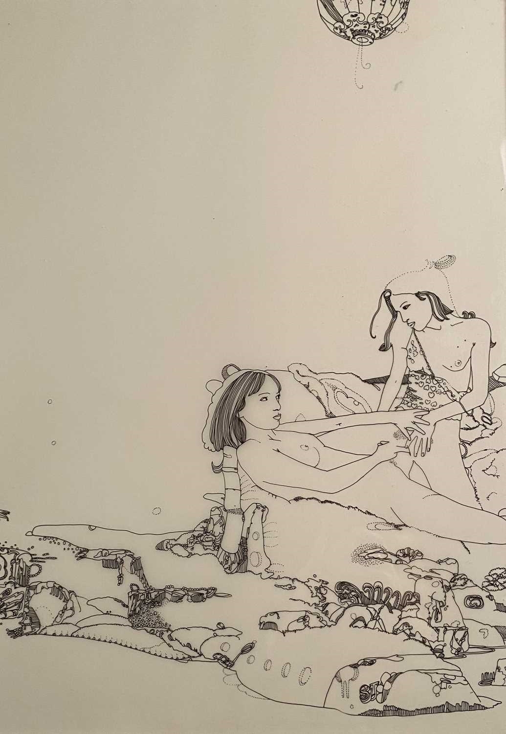 Artwork by Zoë Mendelson, Ps and Qs, Erotic Drawing, Made of pen on draught paper