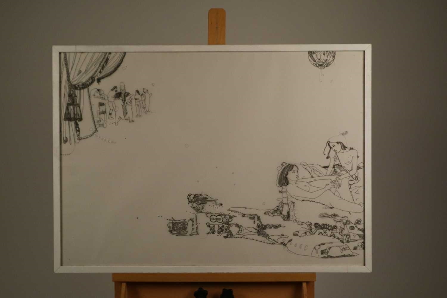 Artwork by Zoë Mendelson, Ps and Qs, Erotic Drawing, Made of pen on draught paper