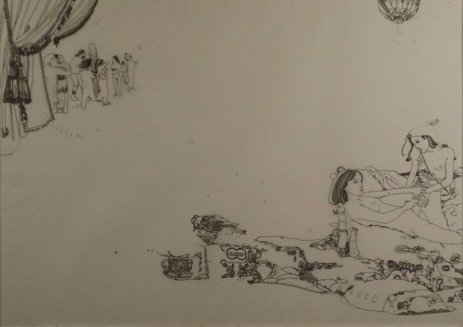 Artwork by Zoë Mendelson, Ps and Qs, Erotic Drawing, Made of pen on draught paper