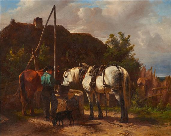 Wouter Verschuur The Younger | Farmer with his Horses at the Watering ...