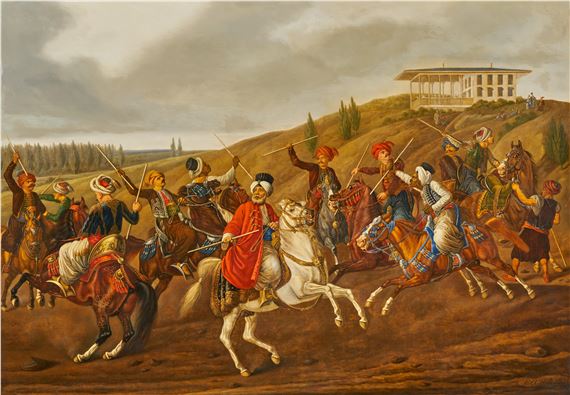 Oriental Horsemen Setting out for Battle. by Carl Adolph Heinrich Hess, 1831