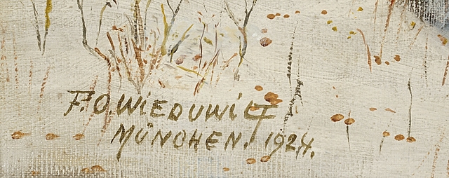 Artwork by Franz Otto Wieduwilt, "Bachlauf im Winterwald", Made of oil