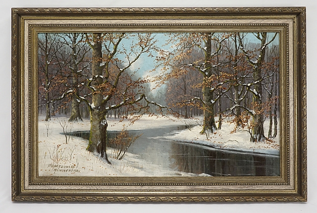 Artwork by Franz Otto Wieduwilt, "Bachlauf im Winterwald", Made of oil