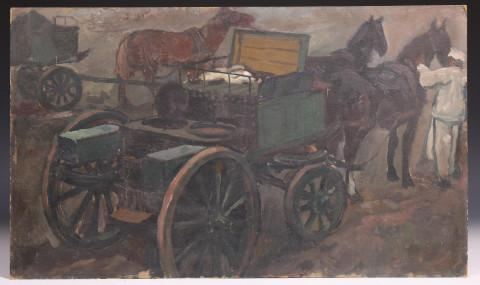 Wachtende koetsiers by C. Hund, 1940