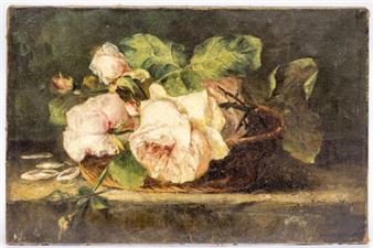 Stilleven met rozen in een mand - Barones Adrienne van Hogendorp Jacob