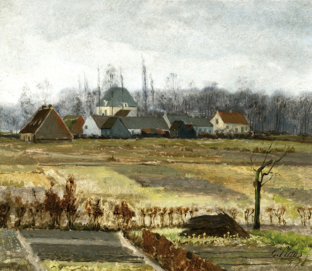 Artwork by Emile Claus, Village view (1876), Made of Oil on panel