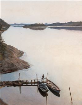 Fjorden ved Tønsberg, klar aften i september - Louis Moe