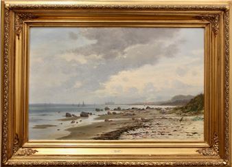 Dänischer Strand bei Ebbe mit Segelbooten und Schloss Kronborg im Hintergrund - Alfred Theodor Olsen