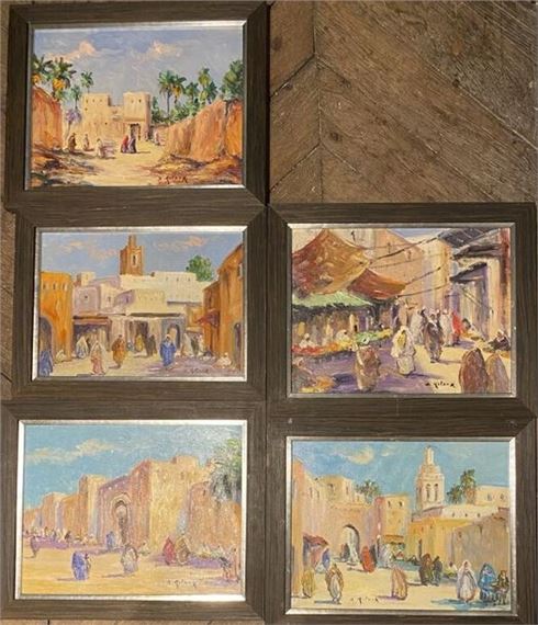 Five oils on panels by Bruno Retaux