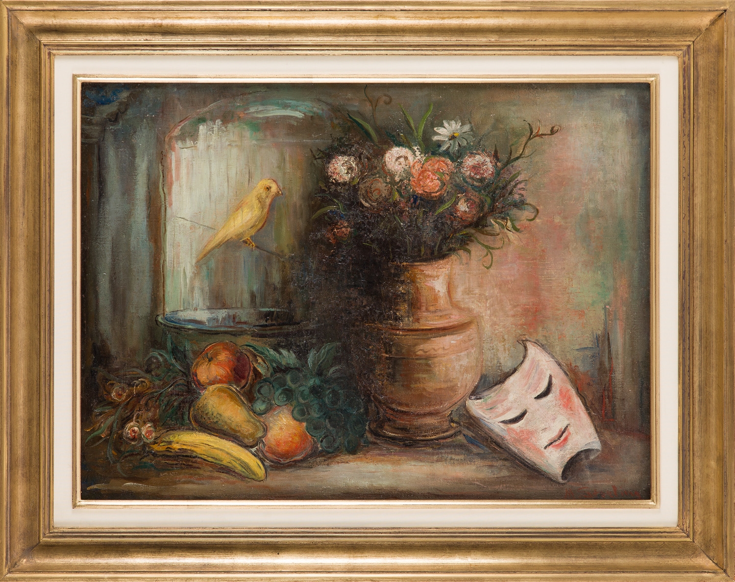 Artwork by Marc Sterling, Martwa natura z owocami i maska, Made of oil/canvas