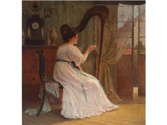 Lady with harp - Willy Georg Stieborsky