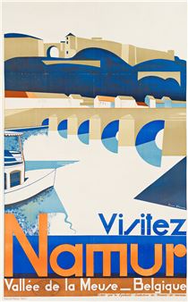 YVONNE GÉRARD (1902-1992). VISITEZ NAMUR / BELGIQUE. Circa 1930s. 38¾x24 inches, 98½x61 cm. Publicité Marjan, Namur. - Yvonne Gérard