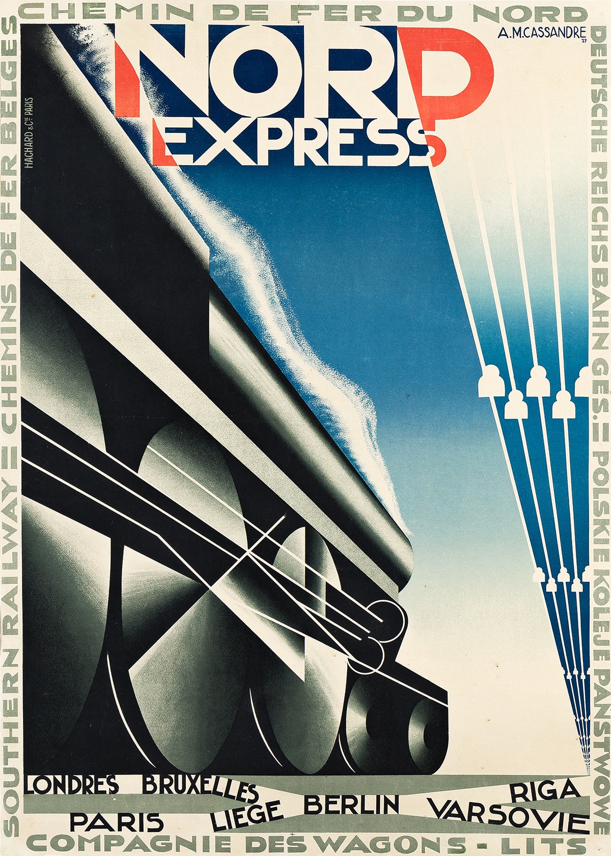 ADOLPHE MOURON CASSANDRE (1901-1968). NORD EXPRESS. 1927. 41x29¼ inches, 104x74¼ cm. by A.M. Cassandre, 1927