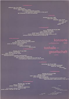 JOSEF MÜLLER-BROCKMANN (1914-1996). KONZERTE TONHALLE JUNI FESTWOCHEN. 1969. 50¼x35½ inches, 127¾x90¼ cm. Bollmann, Zurich. - Josef Müller-Brockmann