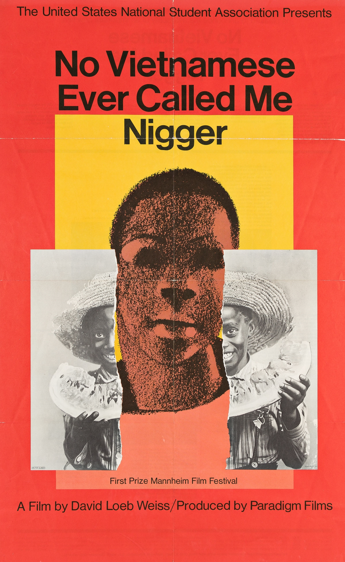 MILTON GLASER (1929-2020). NO VIETNAMESE EVER CALLED ME NIGGER. 1968. 34¾x21½ inches, 88¼x54½ cm. by Milton Glaser, 1968