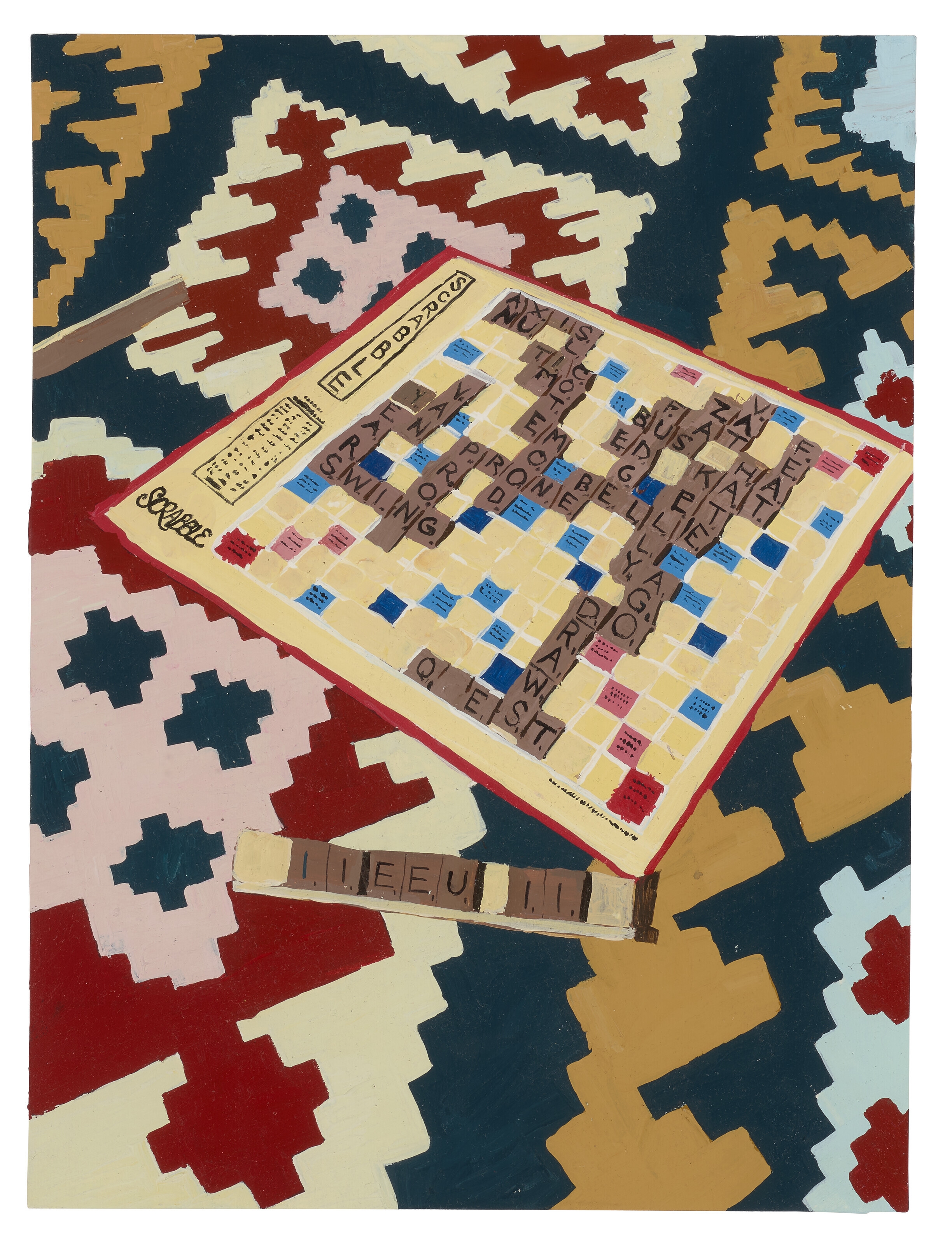 Artwork by Hilary Pecis, Scrabble Board, Made of acrylic on paper