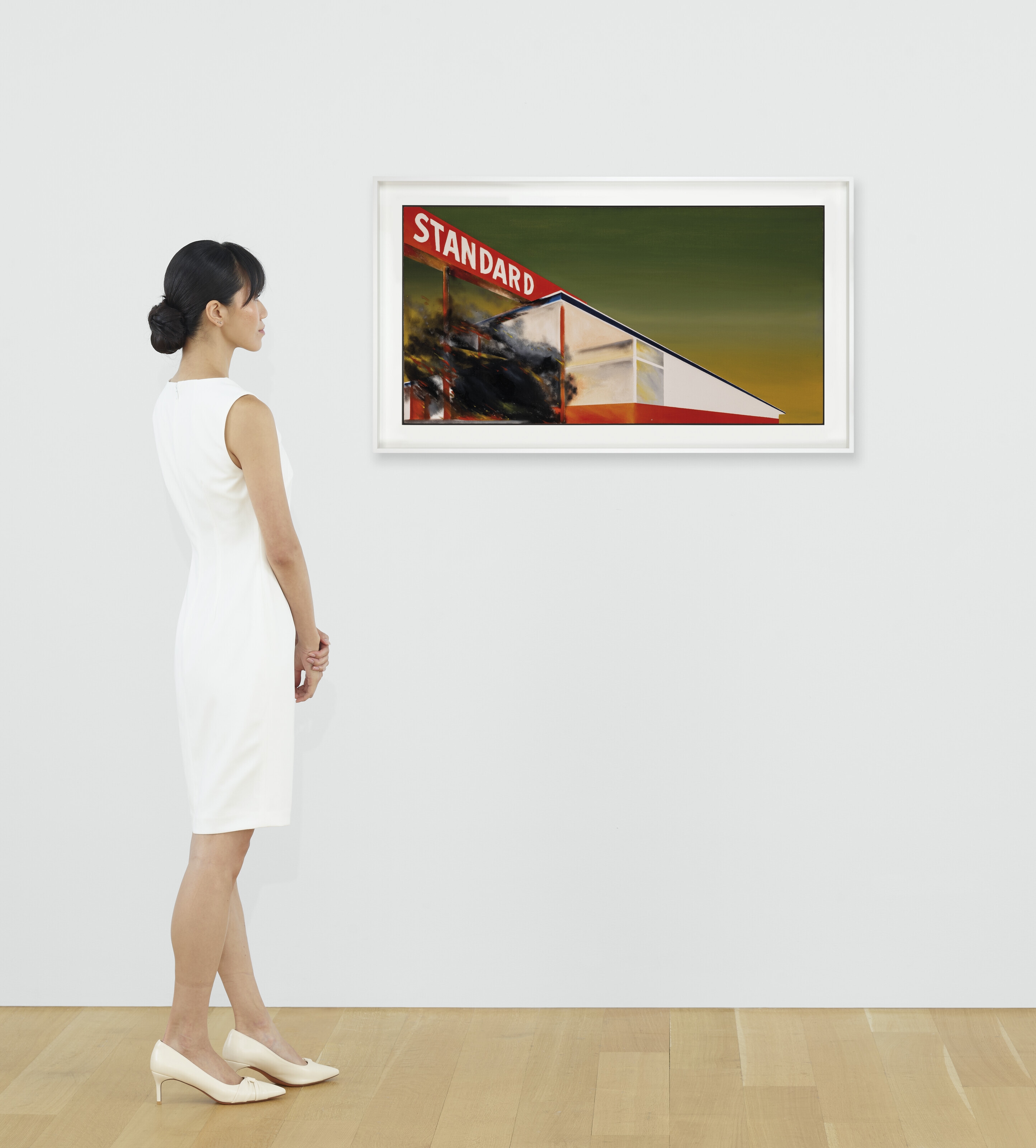 Artwork by Ed Ruscha, Burning Gas Station, Made of oil on canvas