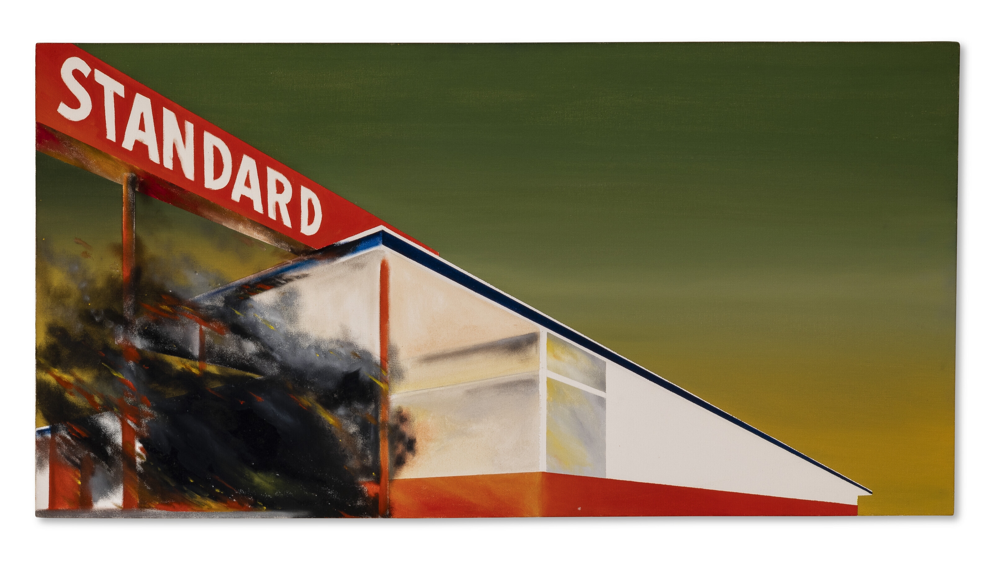 Artwork by Ed Ruscha, Burning Gas Station, Made of oil on canvas