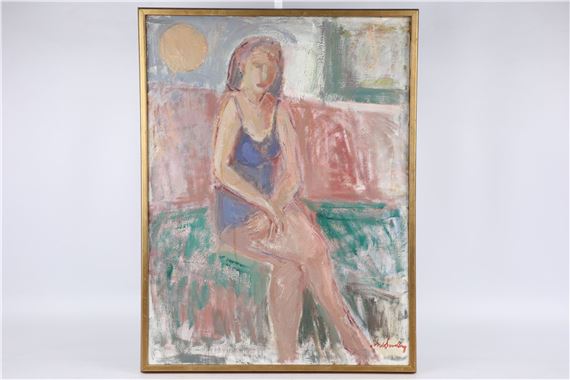 Kvinna på stol by Harald Sandberg