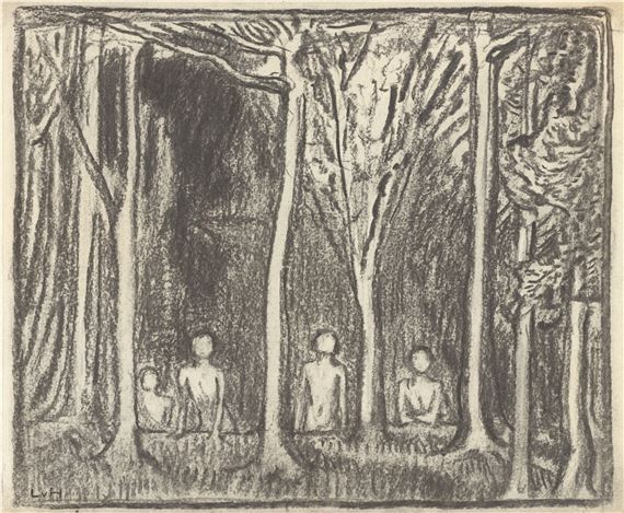 Four nudes at eh edge of the forrest. by Ludwig von Hofmann, circa 1918