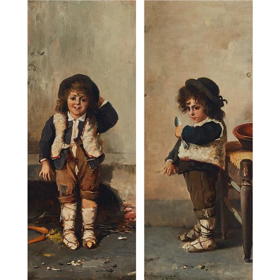 SEATED CHILD WITH CARROTS; STANDING CHILD WITH SPOON - P. Huygens
