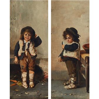 SEATED CHILD WITH CARROTS; STANDING CHILD WITH SPOON - P. Huygens