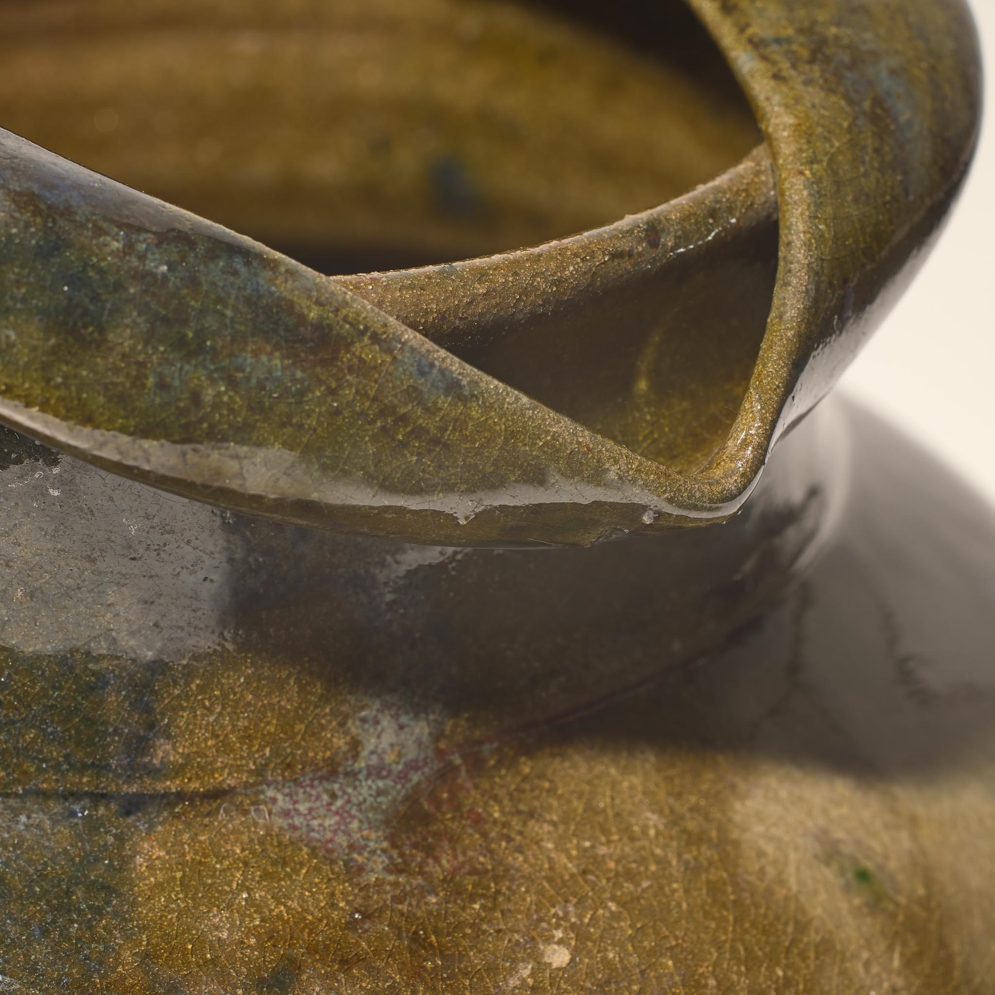 George Ohr | Large Vase with Folded Rim in Half Olive and Spotted Brown ...
