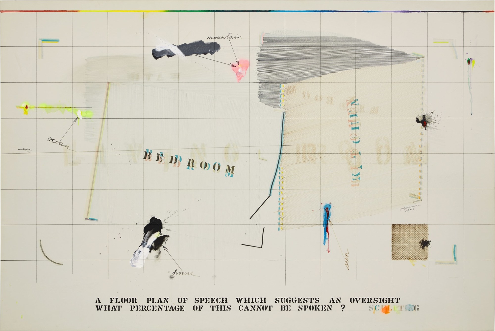 Artwork by Shusaku Arakawa, Sculpting, Made of oil, acrylic, graphite, ink, felt-tip pen and spray paint on canvas