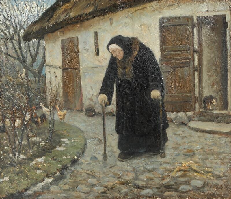 Valdemar Heinrich Nicolaus Irminger | An old woman outside her house (1923)  | MutualArt