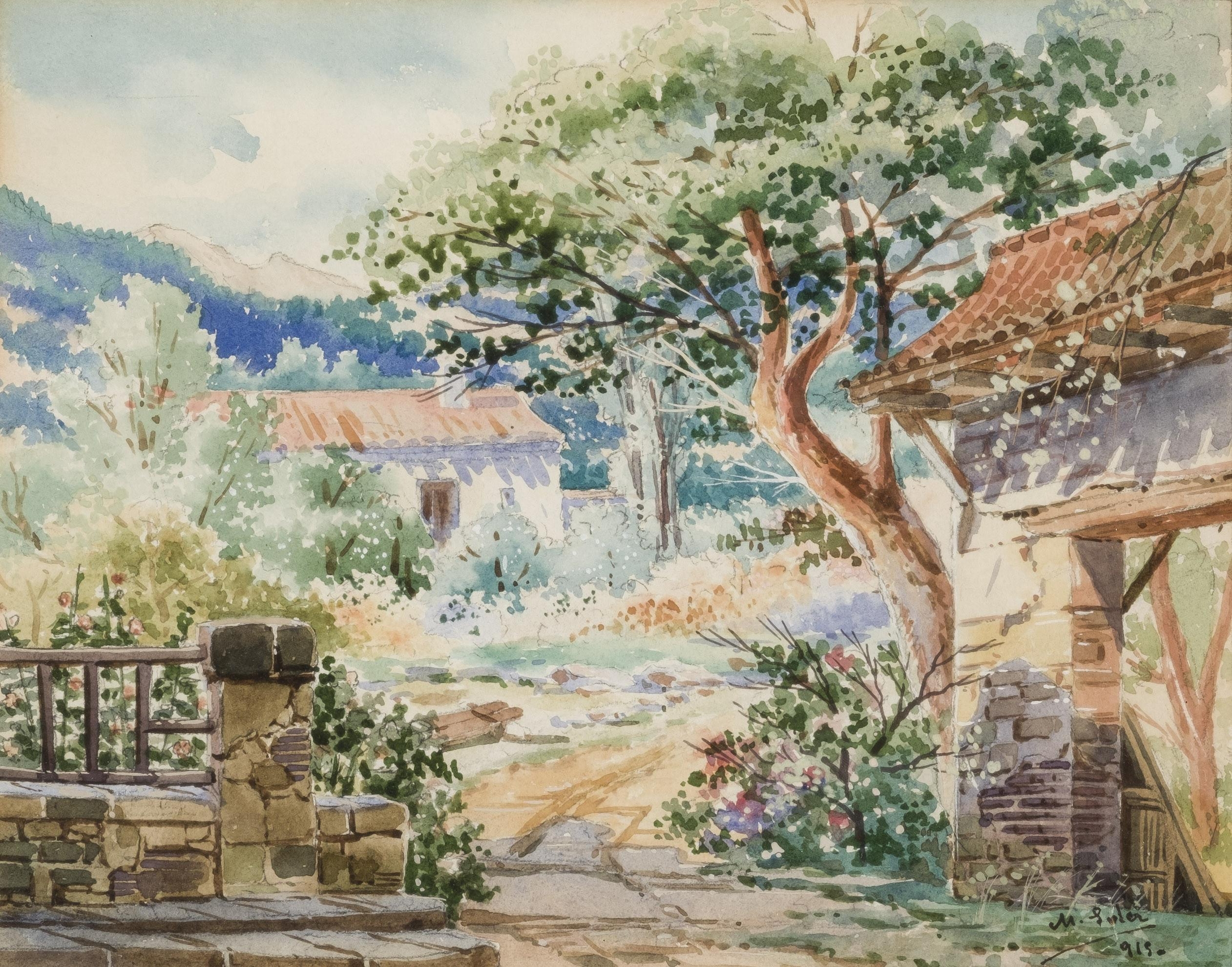 Artwork by Miguel Soler-Roig, Houses by the mountain, Made of Watercolor