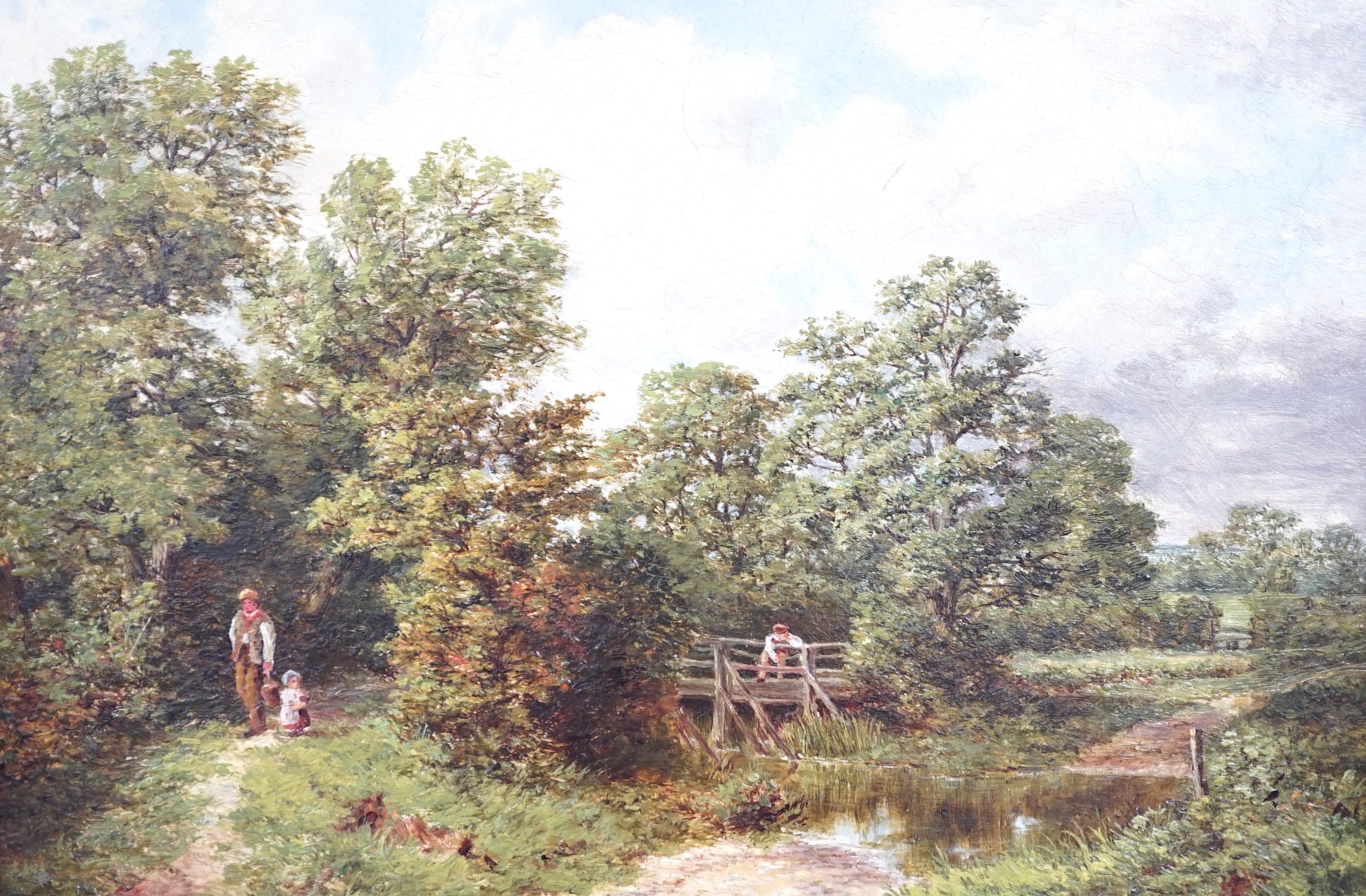 Artwork by Albert Edmund Gyngell, Figures in a river landscape, Made of oil on mill board