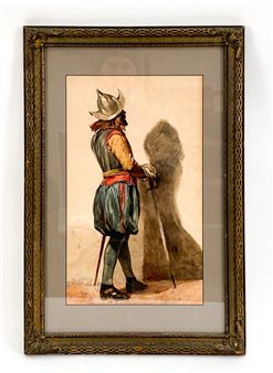 Watercolor of a 17th century soldier - Henry Ingen