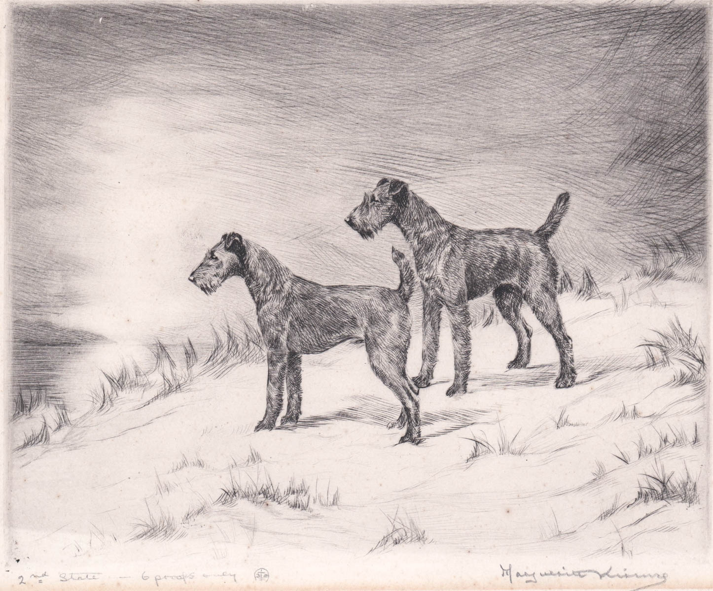 Artwork by Marguerite Kirmse, Marguerite Kirmse Etching Signed [Dogs], Made of Etching