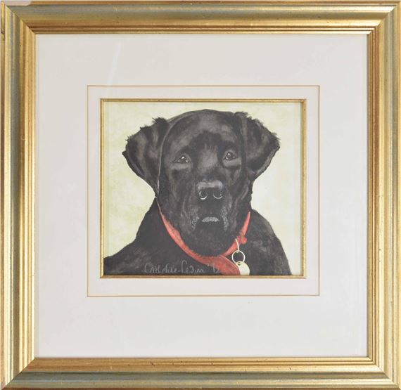- study of a black labrador wearing a red collar, by Catherine Pesina, 1992