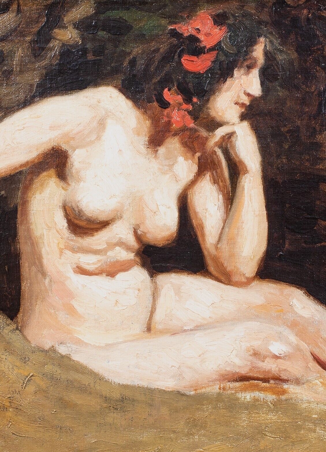 Artwork by Edwin Nichol, PORTRAIT OF A NUDE LADY IN A WOODLAND OIL PAINTING, Made of Oil on canvas