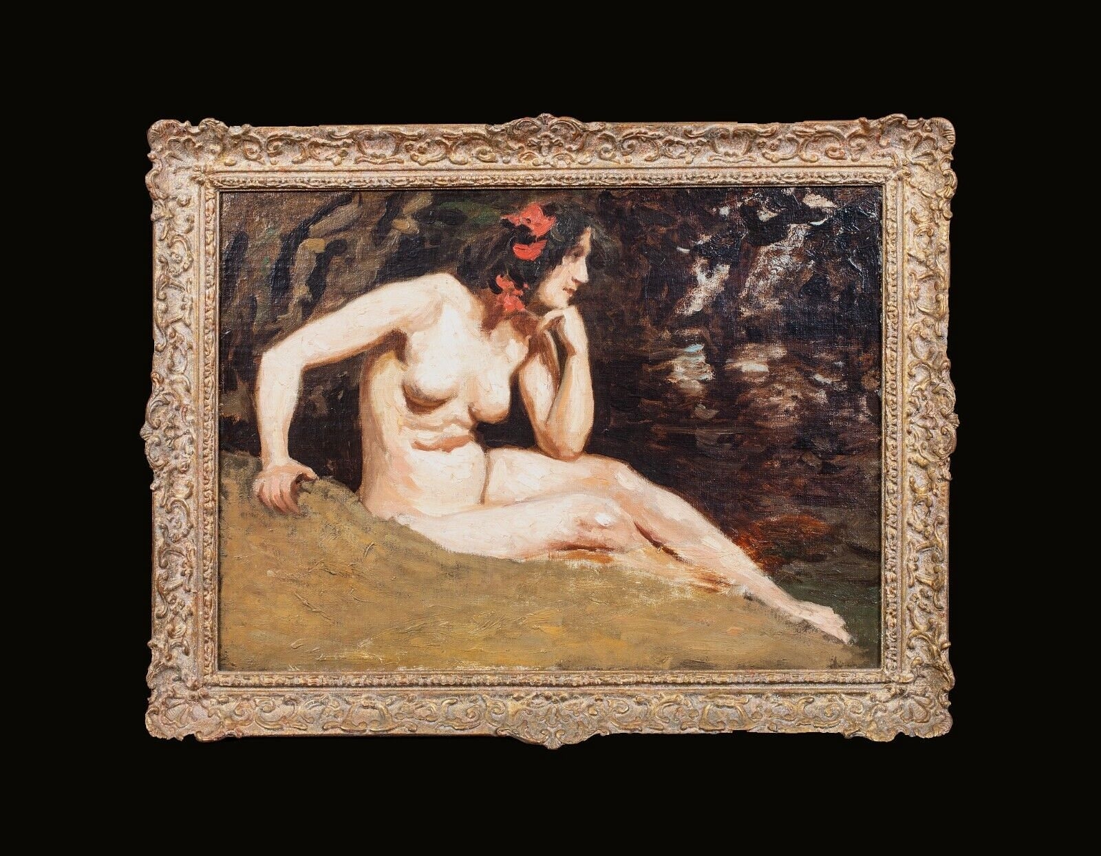Artwork by Edwin Nichol, PORTRAIT OF A NUDE LADY IN A WOODLAND OIL PAINTING, Made of Oil on canvas
