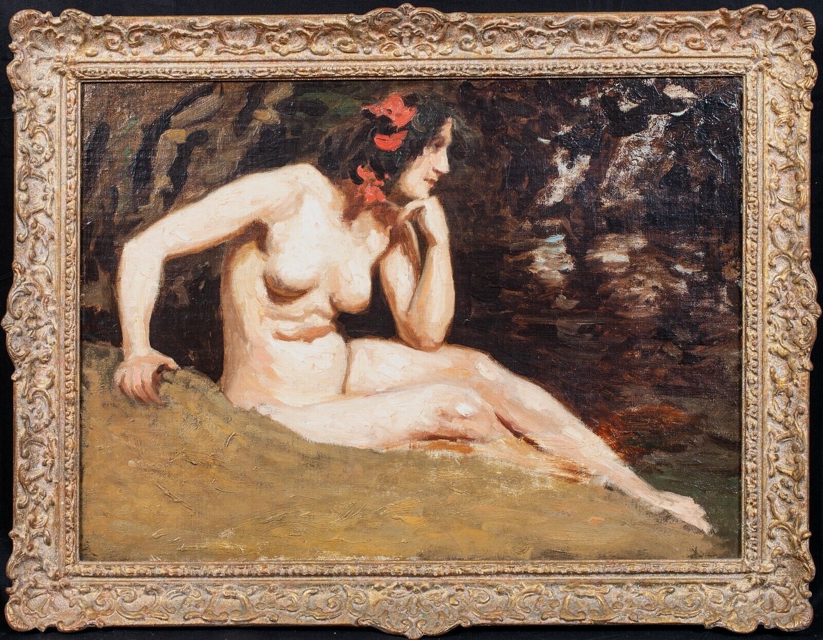 Artwork by Edwin Nichol, PORTRAIT OF A NUDE LADY IN A WOODLAND OIL PAINTING, Made of Oil on canvas